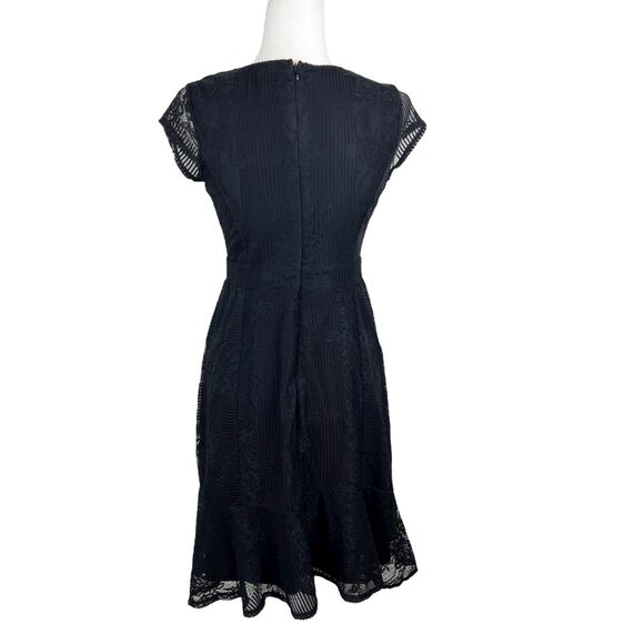 NY Collection Dress Women Extra Small Black Floral Lace Short Sleeve Fit Flare - Picture 3 of 11